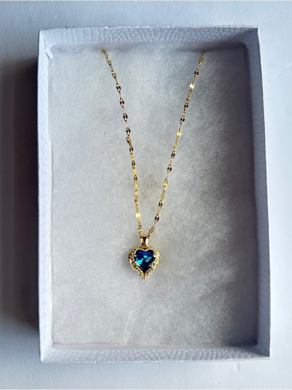 Silver Tone Blue Crystal Heart Necklace Cute Dainty Gift